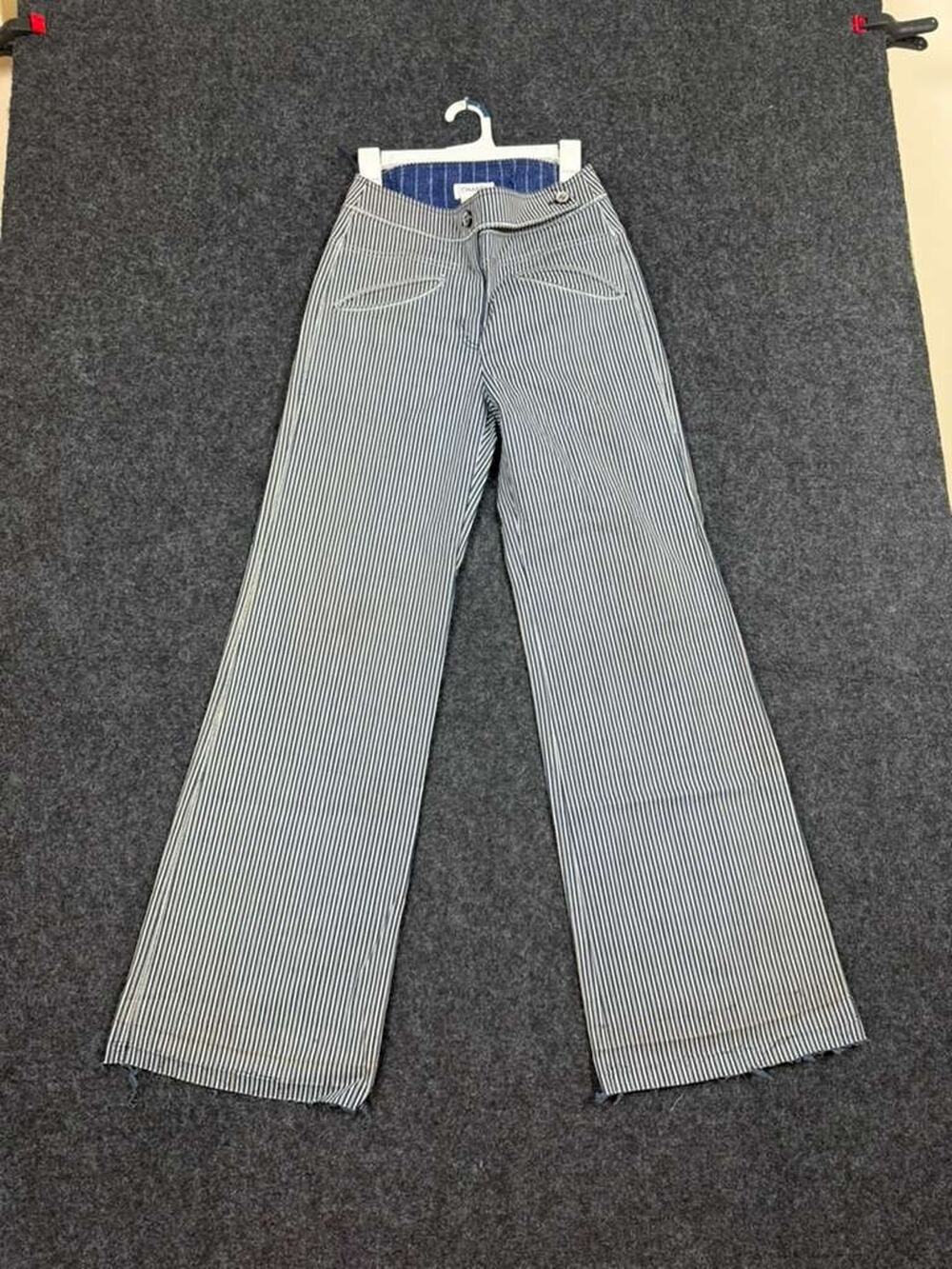 Chanel 08C Paris LA Striped Wide Leg Jeans Women's 38 CC Logo 2008